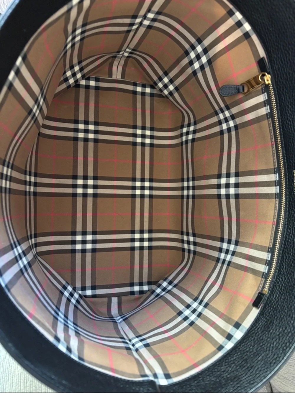 Burberry Black Leather Tote with Beige Plaid Interior - Picture 2 of 3